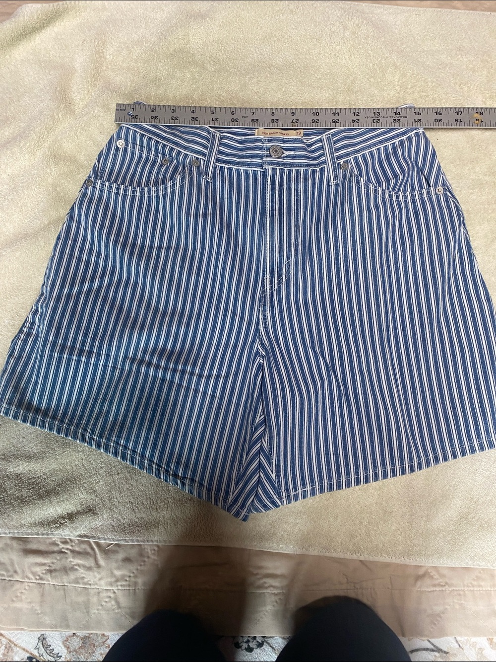 Levi's Blue and White Stripe High-Waist Women's Shorts - Picture 1 of 10